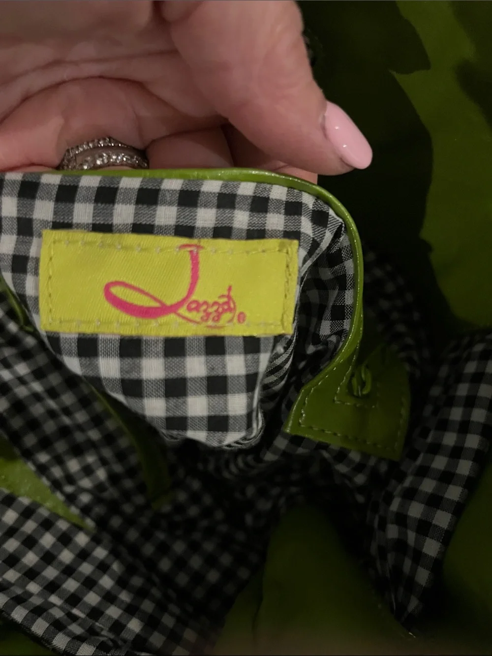 Green Shoulder Tote with Gingham Bow